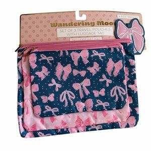 Pink and Blue Bow Travel Pouches Set